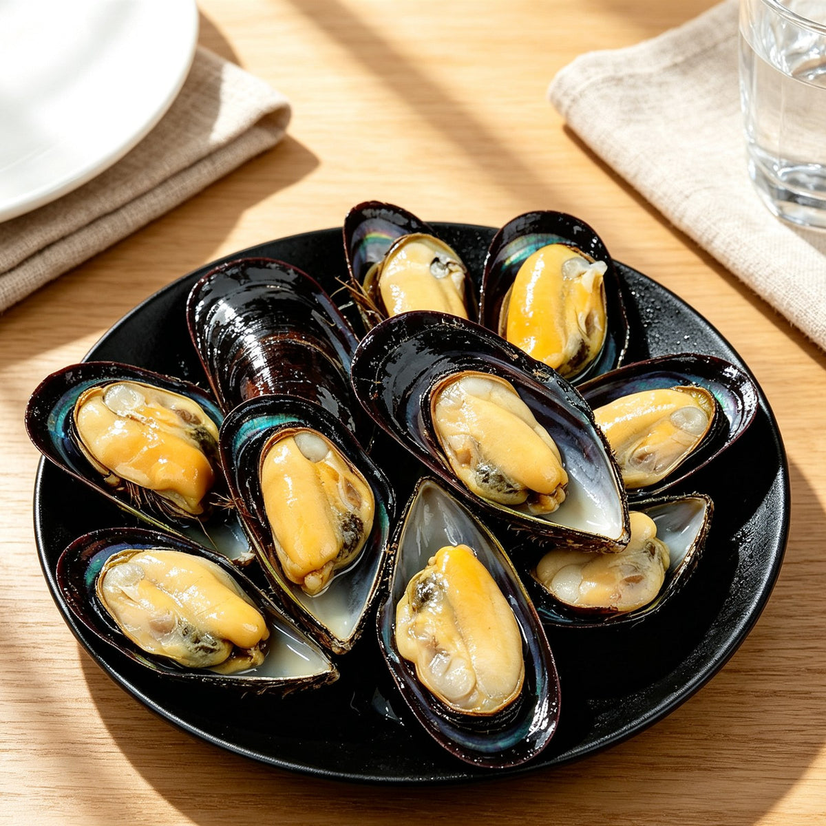 Fresh Steamed Green Mussels in Shell