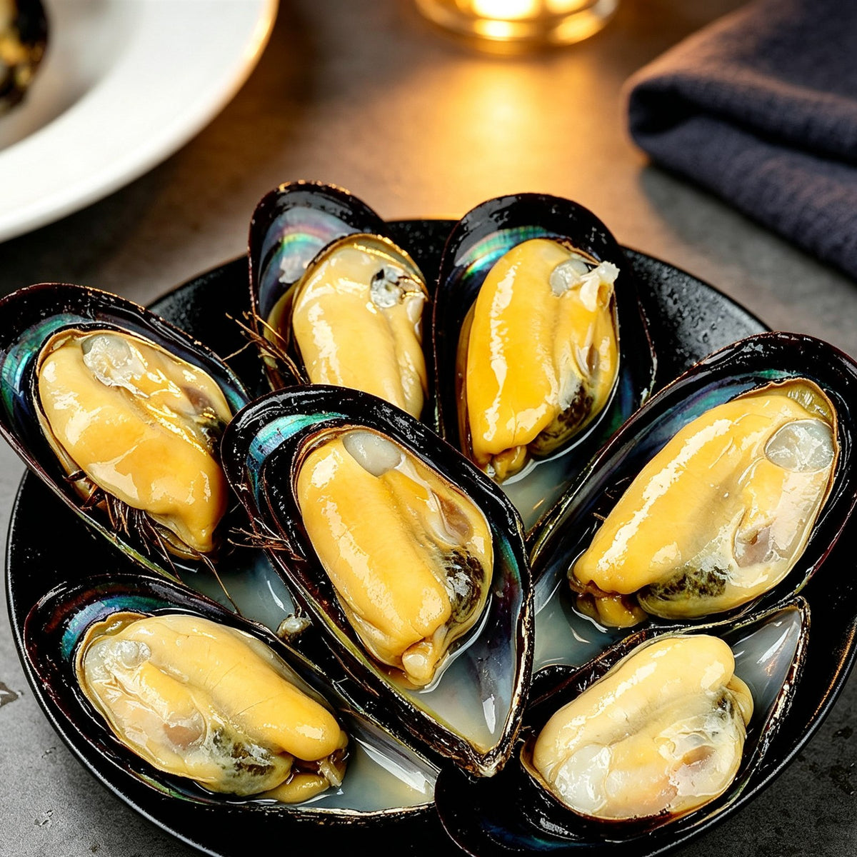 Fresh Steamed Green Mussels in Shell