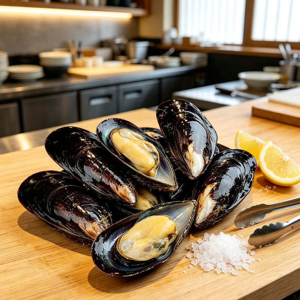 Fresh Steamed Green Mussels in Shell
